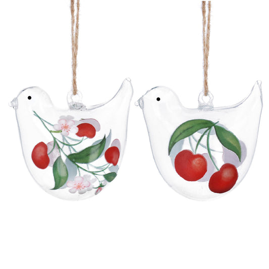 Cherries Glass Bird Dec