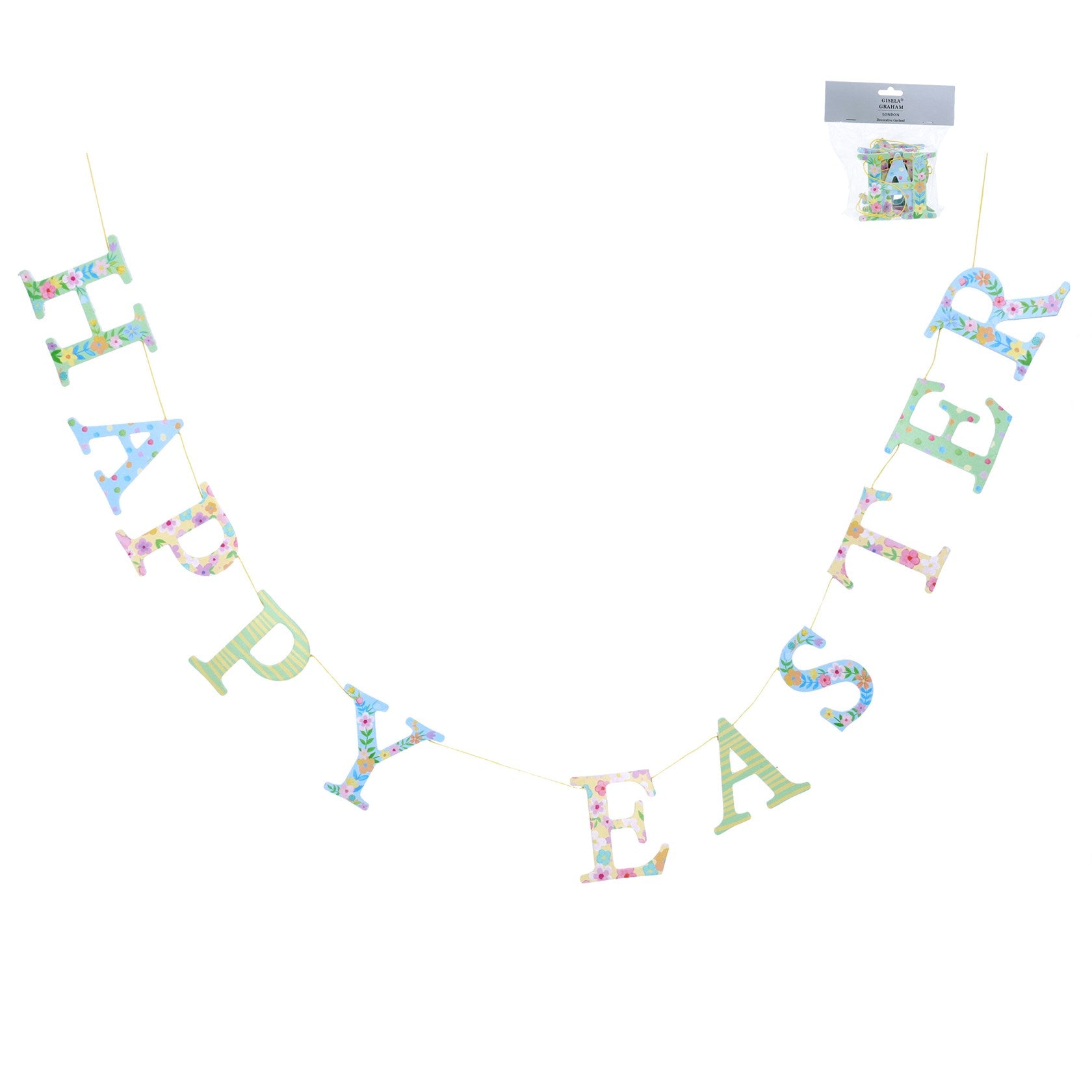 Pastel Flowers | 'Happy Easter' | Wood Garland | 120cm