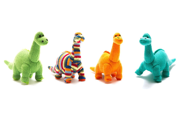 Knitted Diplodocus Dinosaur Baby Rattle | Orange