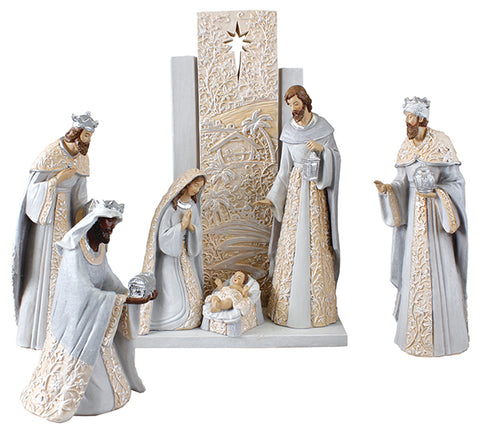 Nativity Set | 6 Pieces | Resin | Grey & Gold