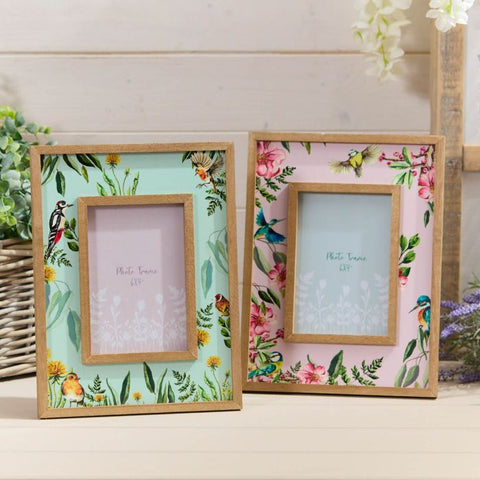 FEATHERED FLORAL BIRD WOOD FRAME