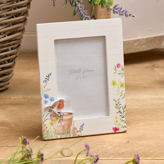 Floral Photo Frame Plant Pot With Robin 6x4