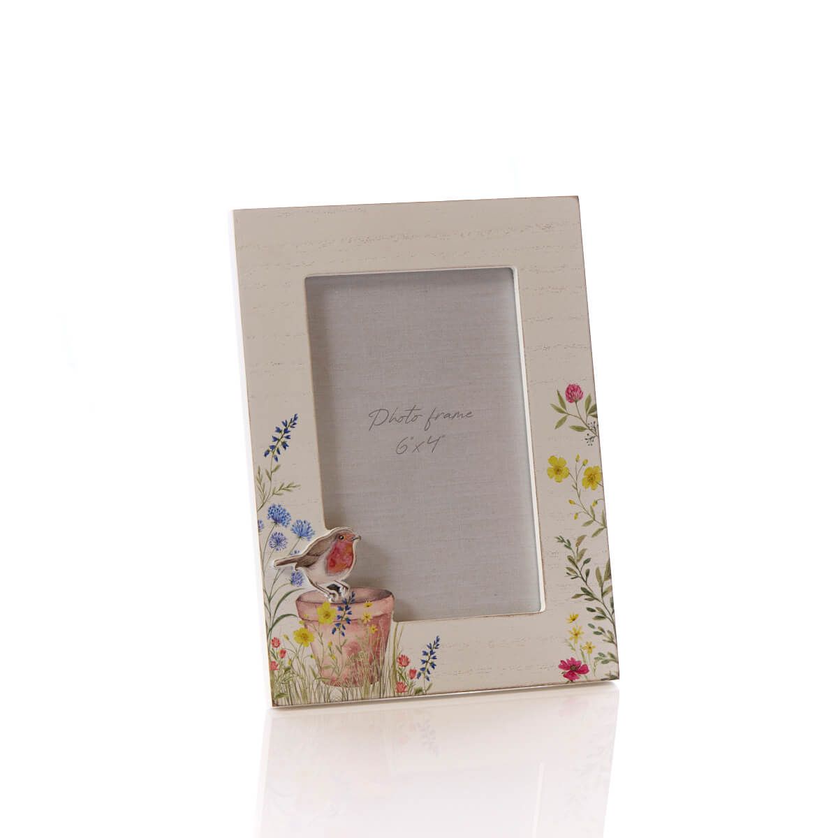 Floral Photo Frame Plant Pot With Robin 6x4