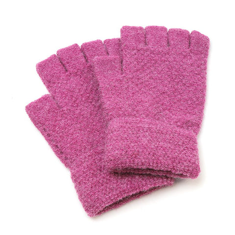 MAUVE PINK LADIES FINGERLESS KNITTED GLOVES