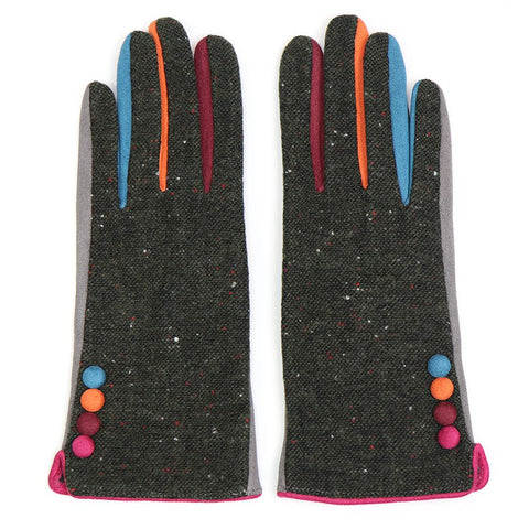 GREY TWEED GLOVES WITH MULTICOLOUR CONTRAST DETAIL