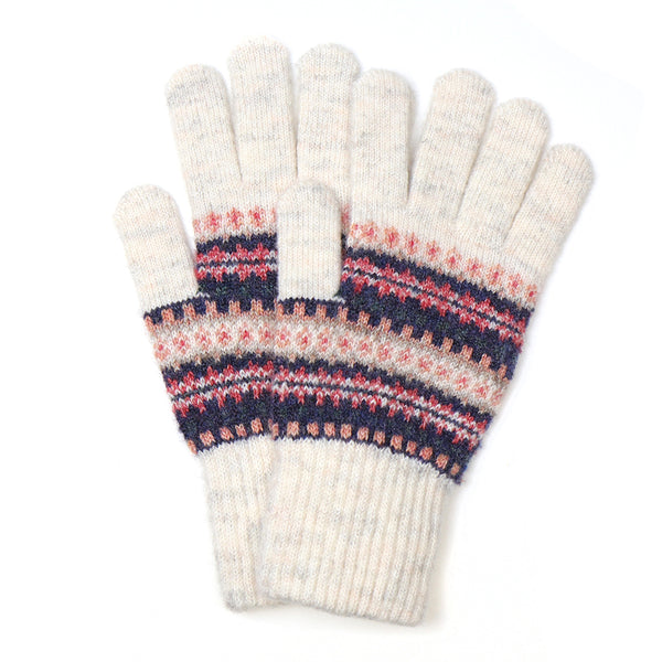 Cream & Coral Mix Fair Isle Gloves