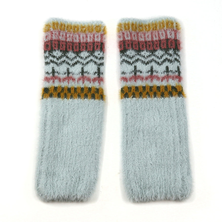Pale Blue & Mustard Multi Pattern Wrist Warmers