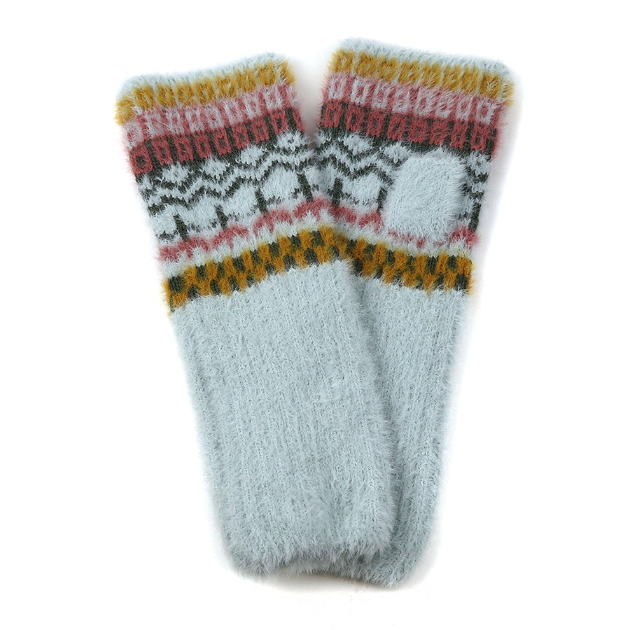 Pale Blue & Mustard Multi Pattern Wrist Warmers