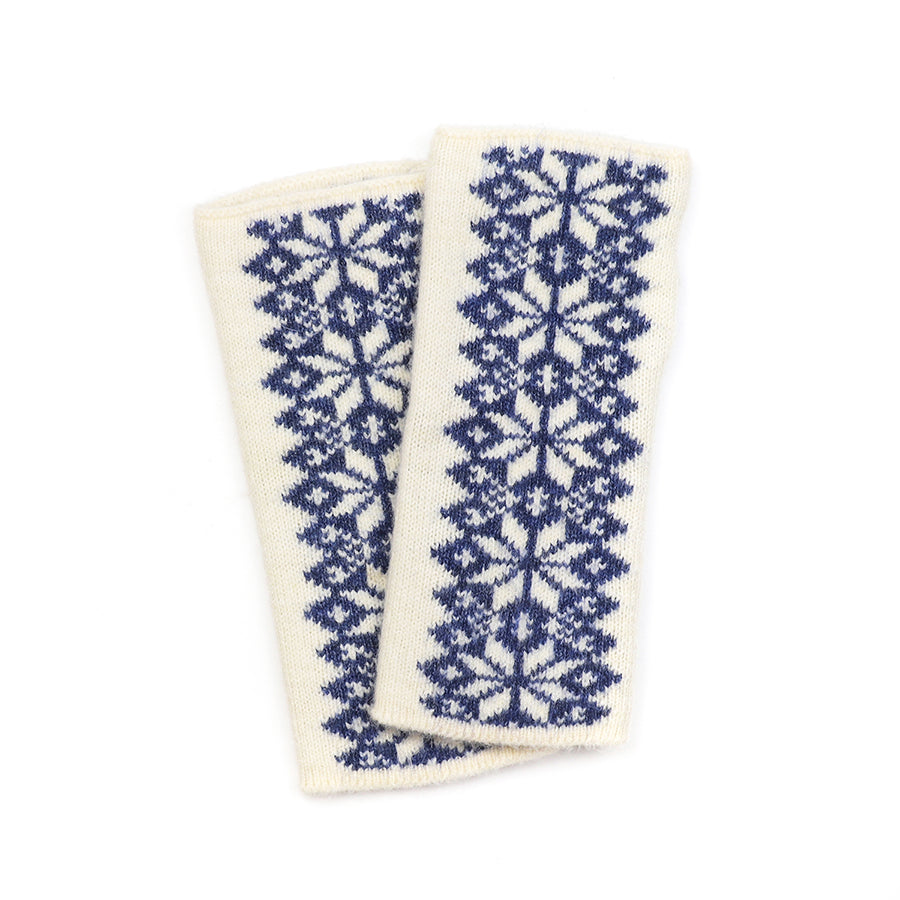 Blue & Cream Scandi Starflower Wrist Warmers
