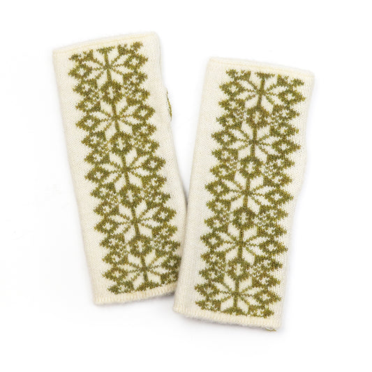 Olive & Cream Scandi Starflower Wrist Warmers