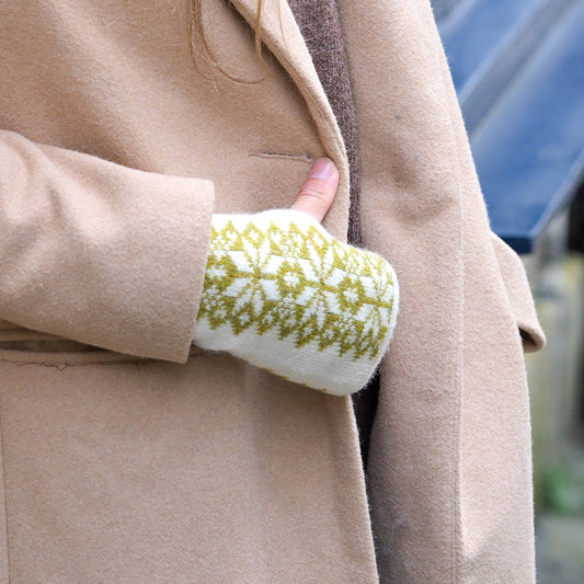 Olive & Cream Scandi Starflower Wrist Warmers
