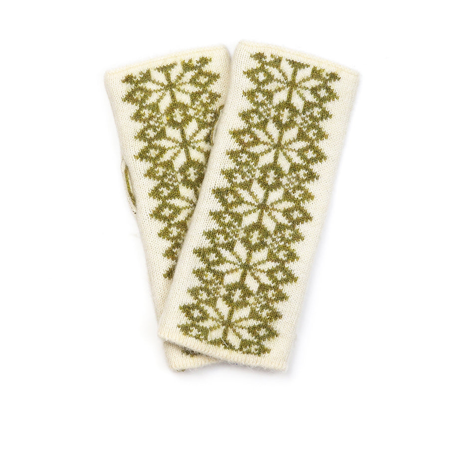 Olive & Cream Scandi Starflower Wrist Warmers