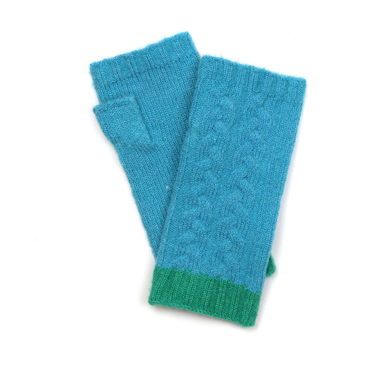 Turquoise Blue Wristwarmers With Green Cuff