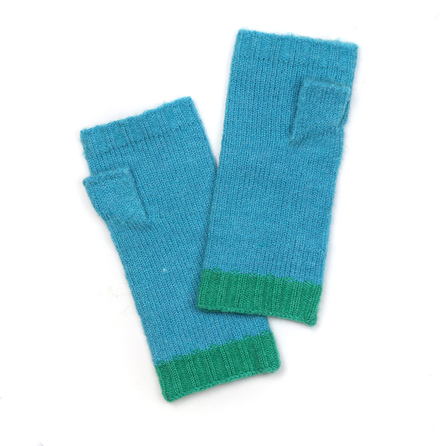 Turquoise Blue Wristwarmers With Green Cuff