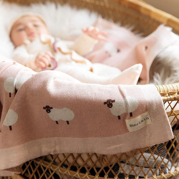 Luxury Cotton Baby Blanket | Sheep | Pink