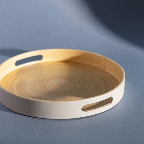 Grey Round Bamboo Tray