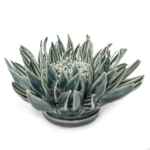 Glazed Handmade Ceramic Decorative Ornaments | Large Flower Teal