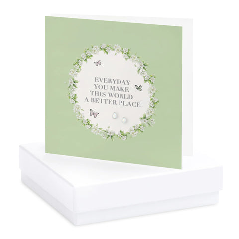 Crumble & Core | Vintage Sentiments Boxed Earring Silver Card | You Make The World A Better Place