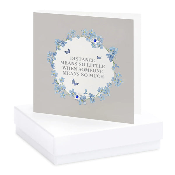 Crumble & Core | Vintage Sentiments Boxed Earring Silver Card | Distance Means So Little