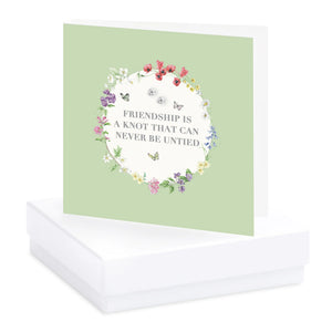 Crumble & Core | Vintage Sentiment Boxed Silver Earring Card | Friendship Is A Knot