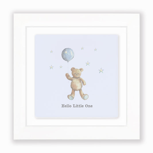Crumble & Core | Ceramic Framed Tile | Blue Teddy & Balloon Design