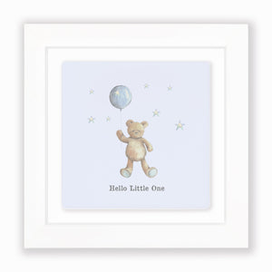 Crumble & Core | Ceramic Framed Tile | Blue Teddy & Balloon Design