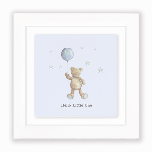 Crumble & Core | Ceramic Framed Tile | Blue Teddy & Balloon Design