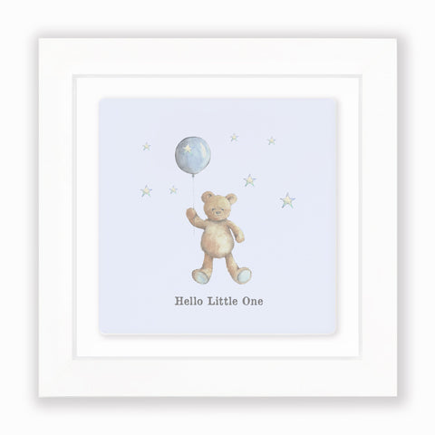 Crumble & Core | Ceramic Framed Tile | Blue Teddy & Balloon Design