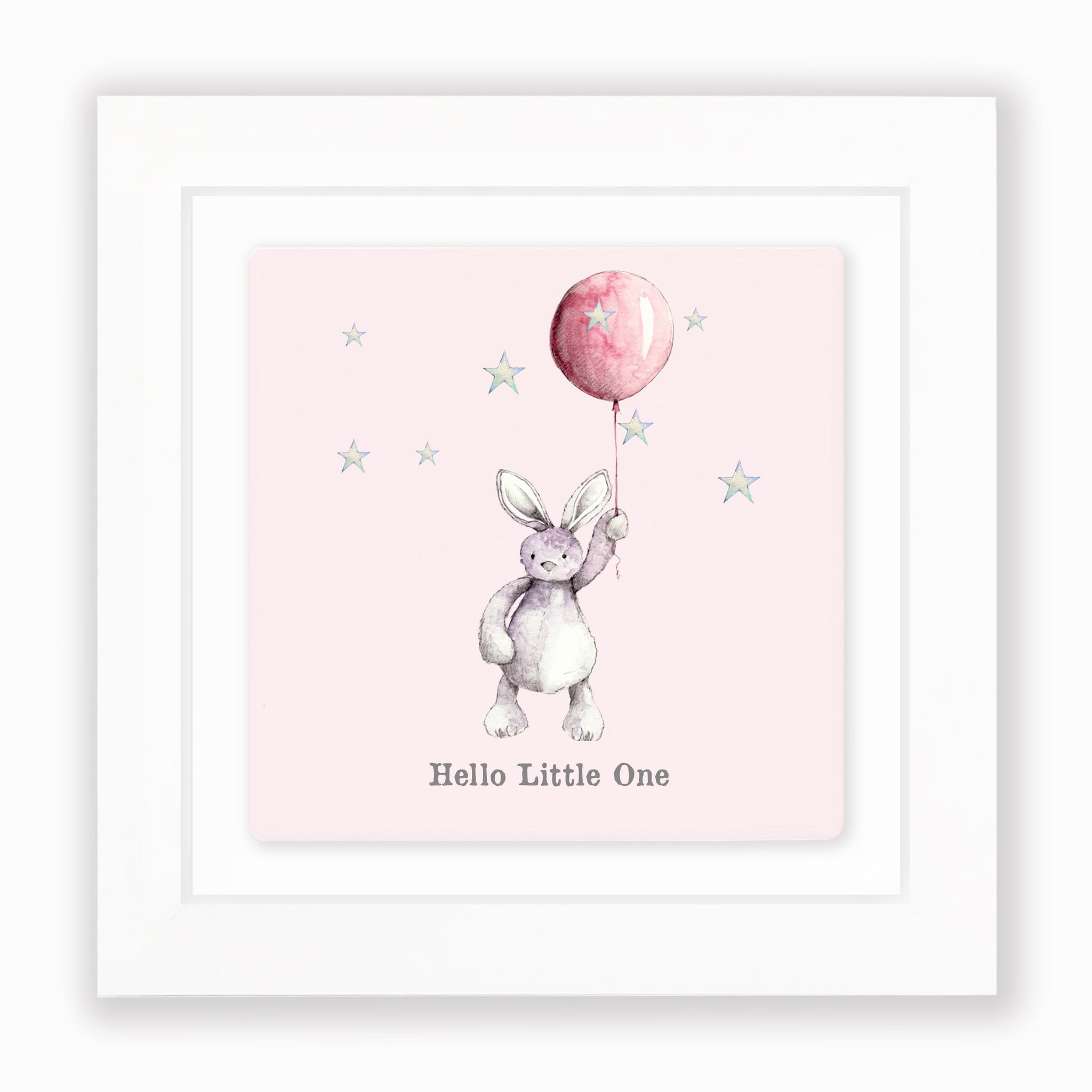 Crumble & Core | Ceramic Framed Tile | Pink Bunny & Balloon Design