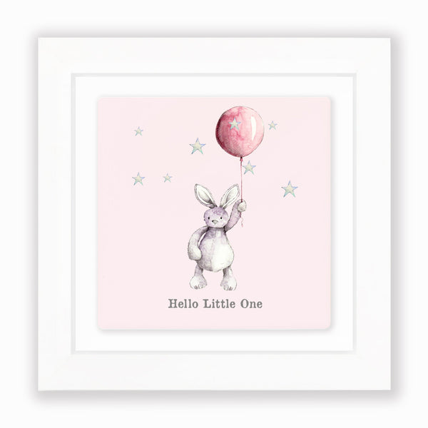 Crumble & Core | Ceramic Framed Tile | Pink Bunny & Balloon Design