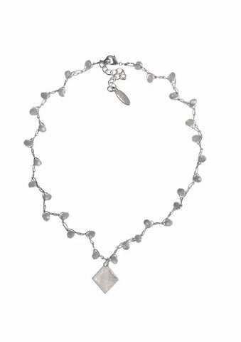Necklace | Crystals Captured on Gossamer Thread | Silver/Grey