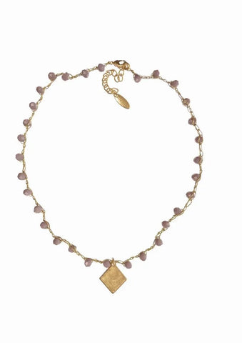 Necklace | Crystals Captured on Gossamer Thread | Gold/Lilac