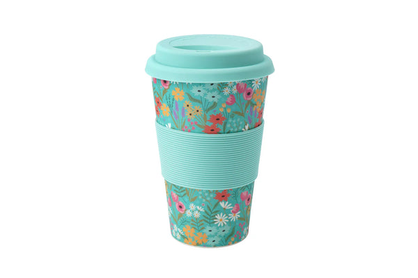 The Flower Market | Teal Floral Bamboo Travel Mug