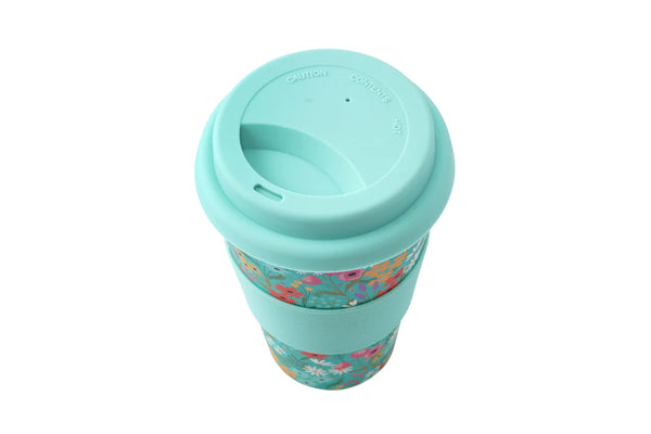 The Flower Market | Teal Floral Bamboo Travel Mug