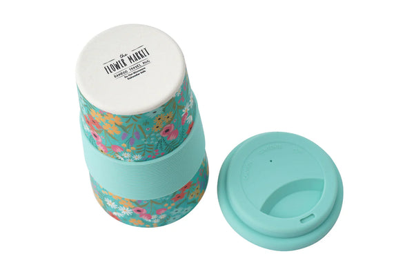 The Flower Market | Teal Floral Bamboo Travel Mug