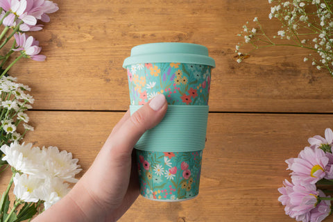 The Flower Market | Teal Floral Bamboo Travel Mug