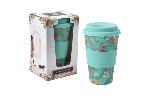 The Flower Market | Teal Floral Bamboo Travel Mug