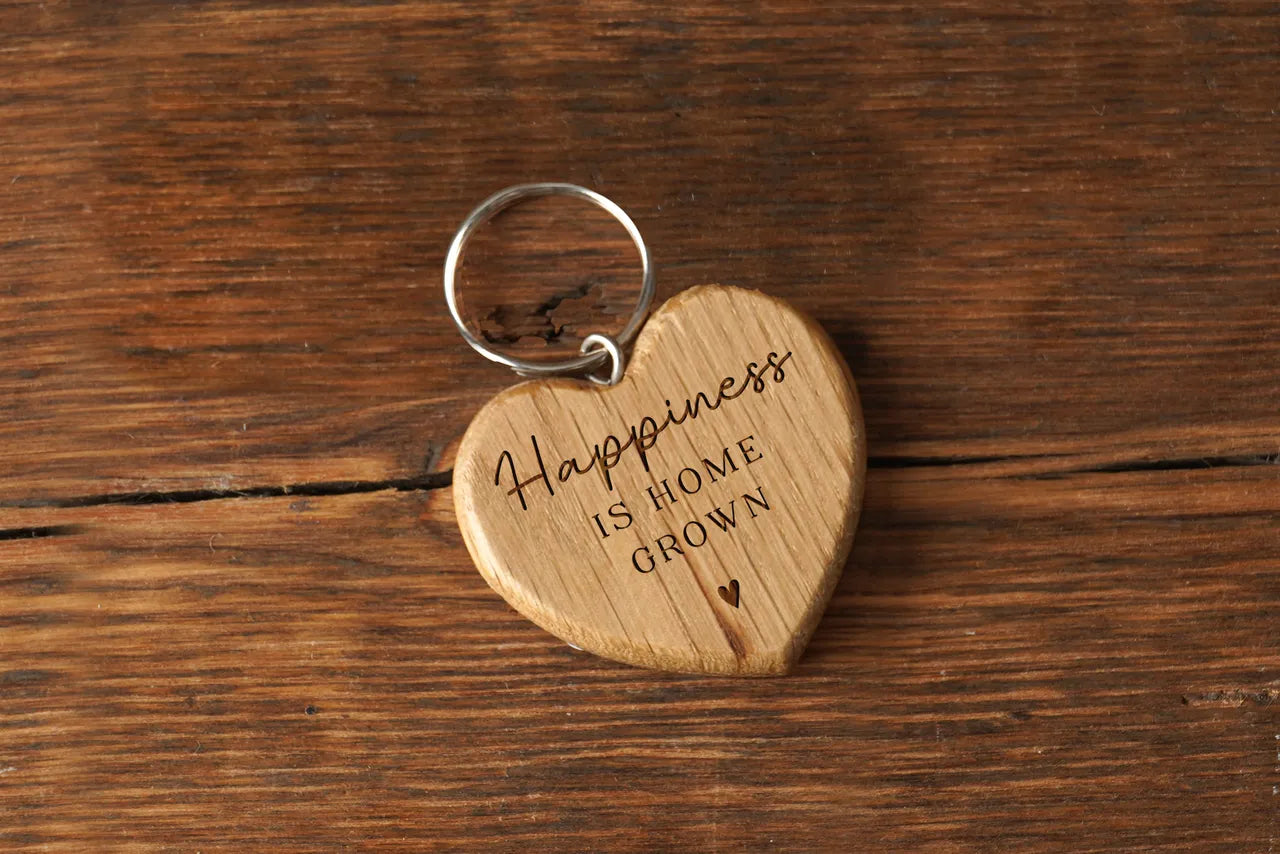 Bramble Farm | 'Happiness Is...' Oak Heart Keyring