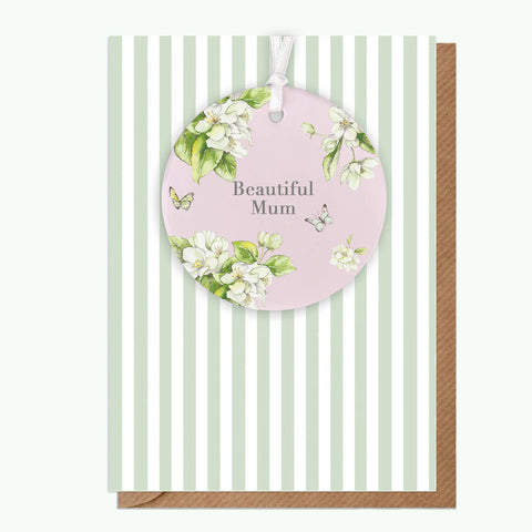 Crumble & Core | A6 Greeting Card with Ceramic Keepsake | Blossom Pink Beautiful Mum