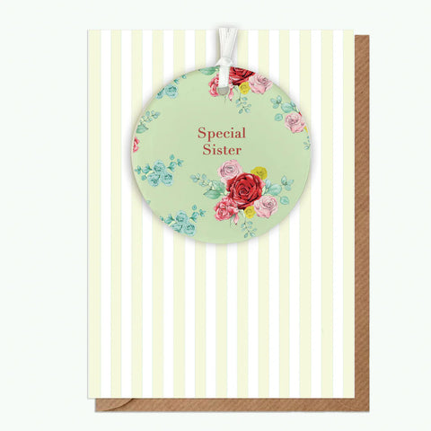 Crumble & Core | A6 Greeting Card with Ceramic Keepsake | Rose Green Sister
