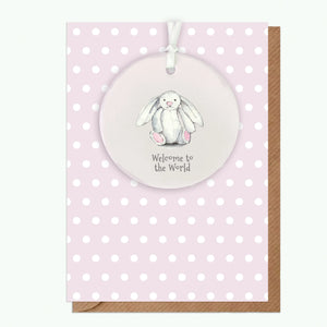 Crumble & Core | A6 Greeting Card with Ceramic Keepsake | Baby Girl Bunny