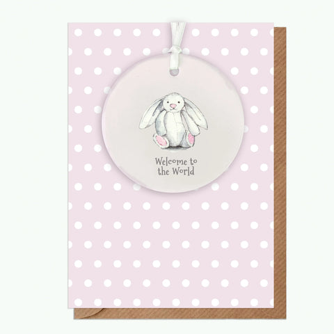 Crumble & Core | A6 Greeting Card with Ceramic Keepsake | Baby Girl Bunny
