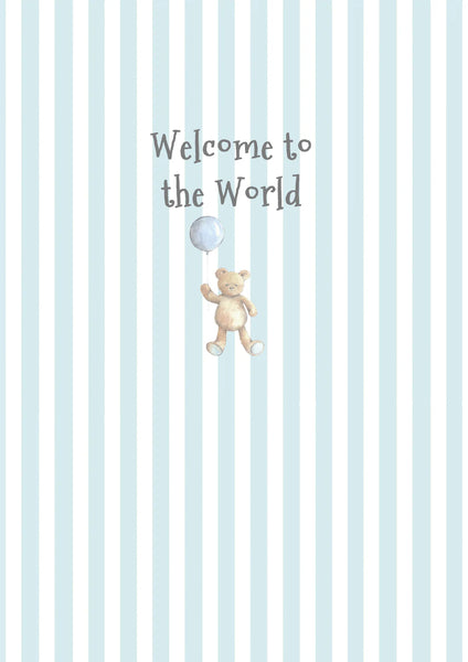 Crumble & Core | A6 Greeting Card with Ceramic Keepsake | Baby Boy Teddy and Balloon