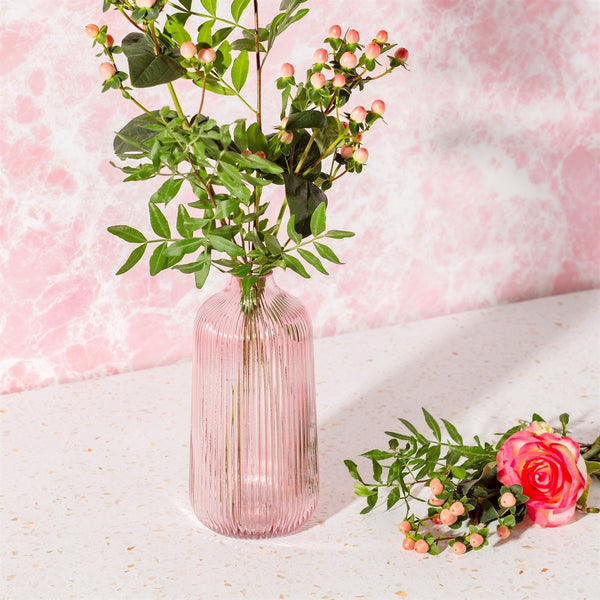 Tall Fluted Glass Vase | Pink