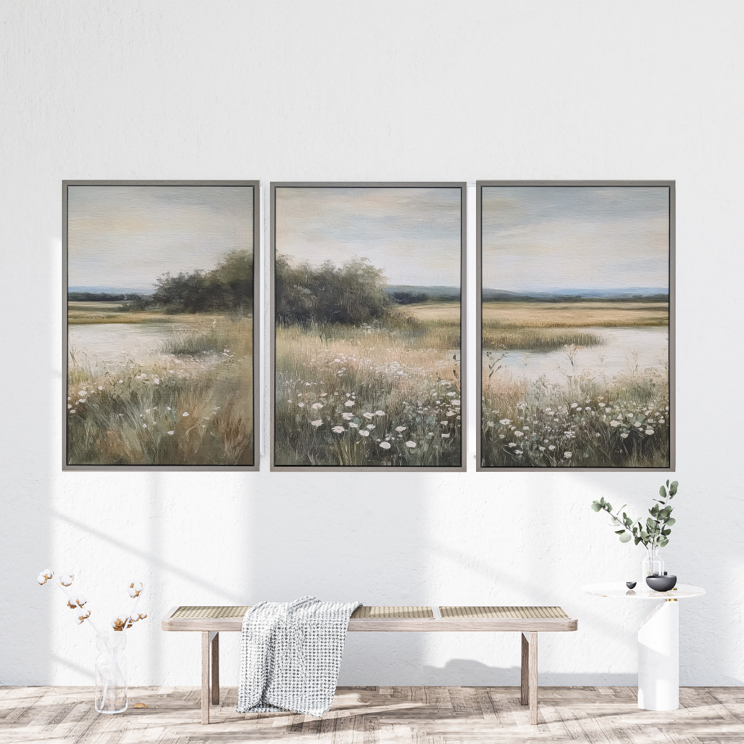 Neutral Wildflower Field Wall Art | Set Of 3
