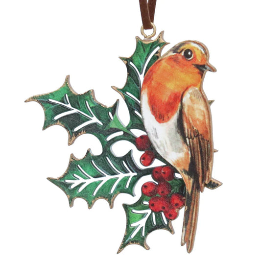 Holly & Robin Wood Fretwork Decoration