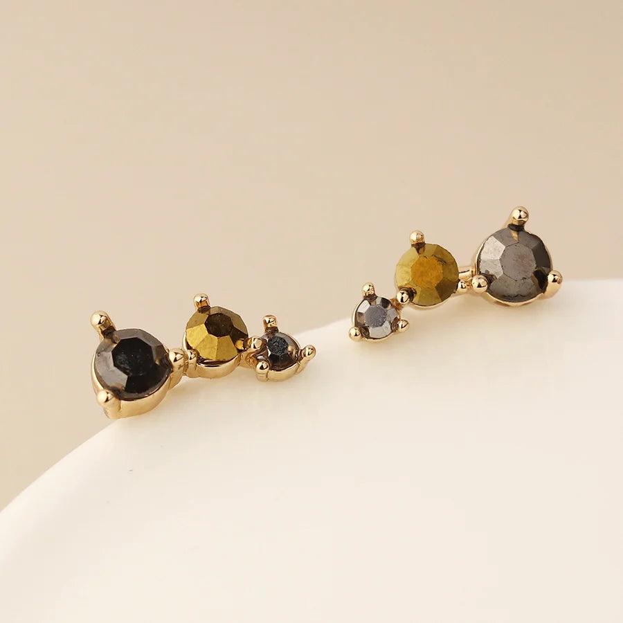 Golden Triple Black Mix Crystal Ear Climbers