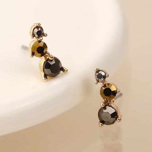 Golden Triple Black Mix Crystal Ear Climbers