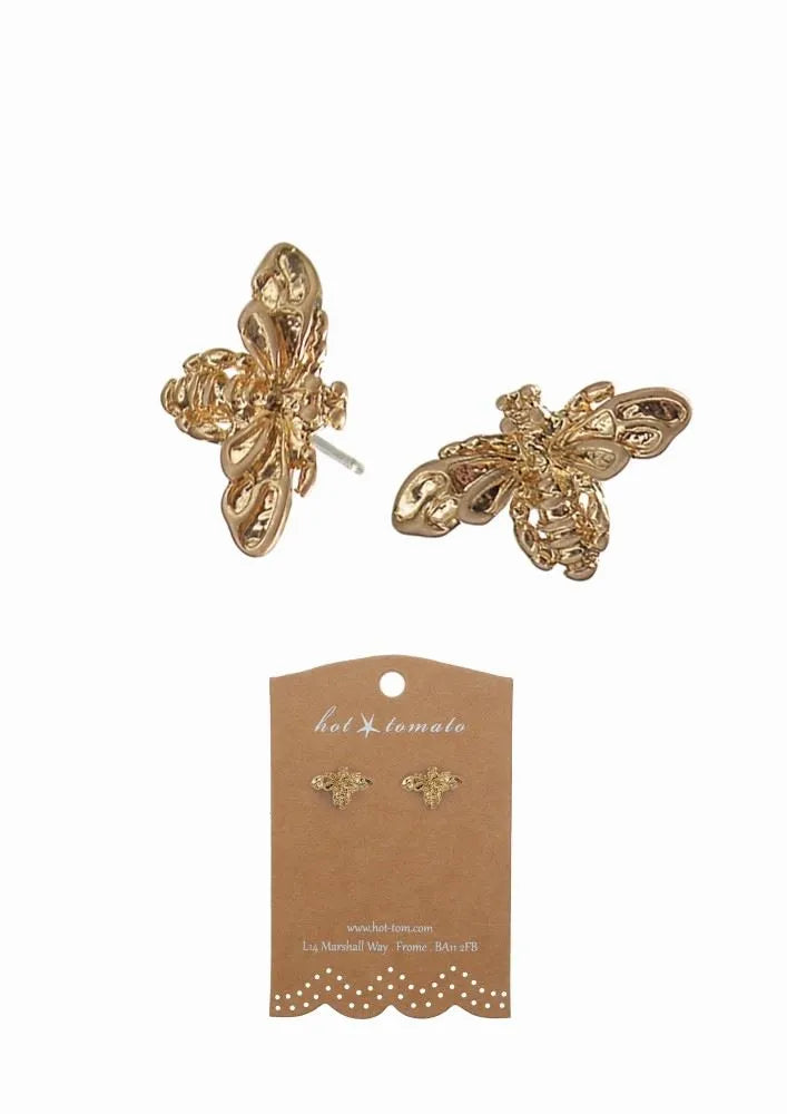 Earrings | Mini Honey Bee Studs | Worn Gold