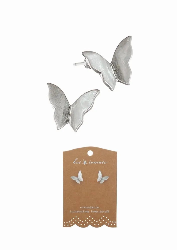 Earrings | Flutter By Butterfly Studs | Worn Silver